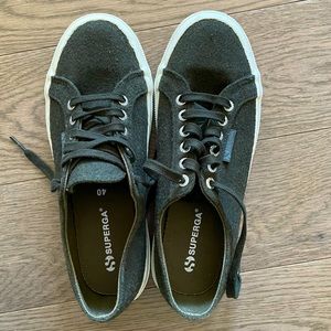 Green Felt Superga Lace Up Sneakers - Never Worn